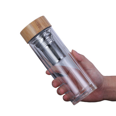 Προσαρμοσμένο μπουκάλι γυαλιού Borosilicate, σαφές μπουκάλι κατανάλωσης γυαλιού με το καπάκι μπαμπού προμηθευτής