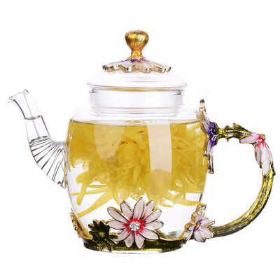 Floral Teapot Microwavable σχεδίων λουλουδιών, εκλεκτής ποιότητας Teapot γυαλιού με τα χρυσά φύλλα προμηθευτής