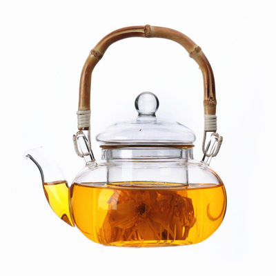 Σαφές Teapot γυαλιού καφέ/τσαγιού με την προστασία θερμικού κλονισμού λαβών μπαμπού προμηθευτής