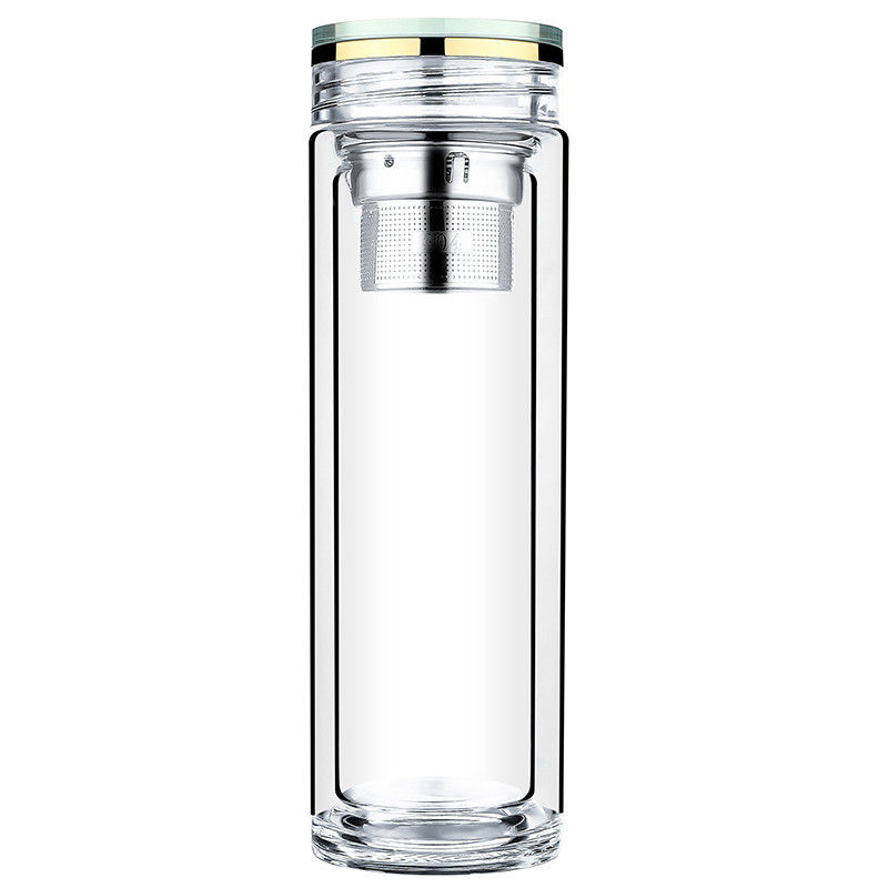 Διπλοτειχισμένο παχύ μπουκάλι νερό γυαλιού με το καπάκι BPA ελεύθερο Eco κρυστάλλου φιλικό προμηθευτής